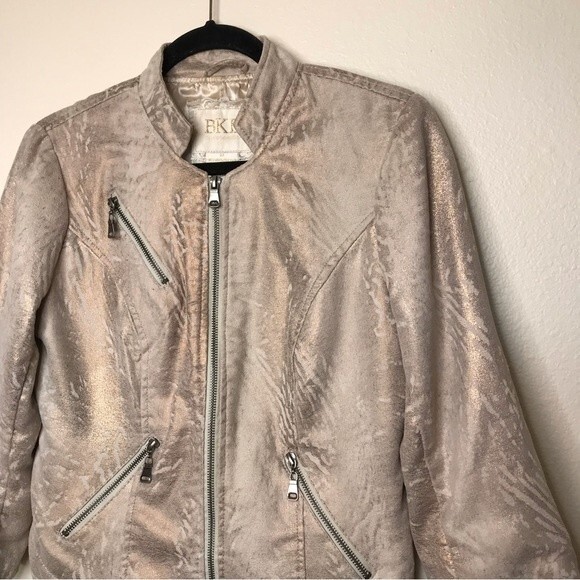 BKE Gold Metallic Faux Suede Moto Jacket Women Size Medium Motorcycle Crop - Picture 4 of 16